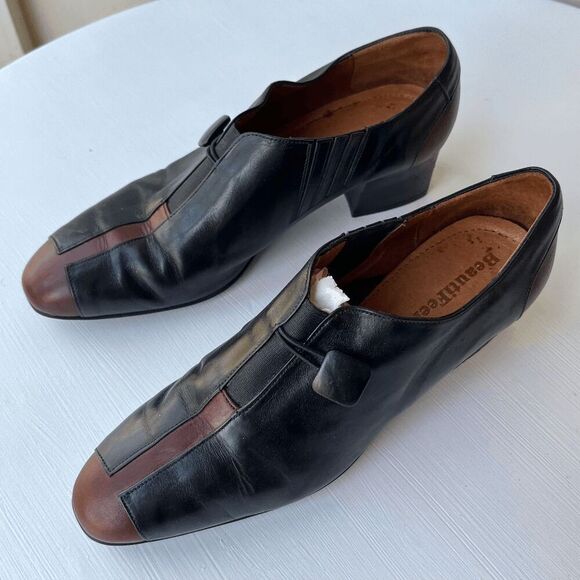 BeautiFeel Black & Brown Leather Block Heel Shoes Size 40 Comfort Style - Picture 6 of 9